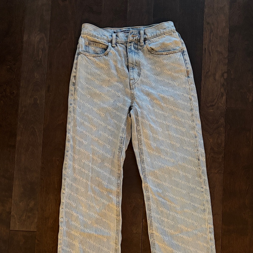 Alexander Wang Denim Straight Leg Jeans with Logo Pattern